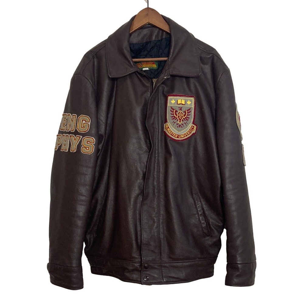Vintage Brown Leather Jacket with Patches